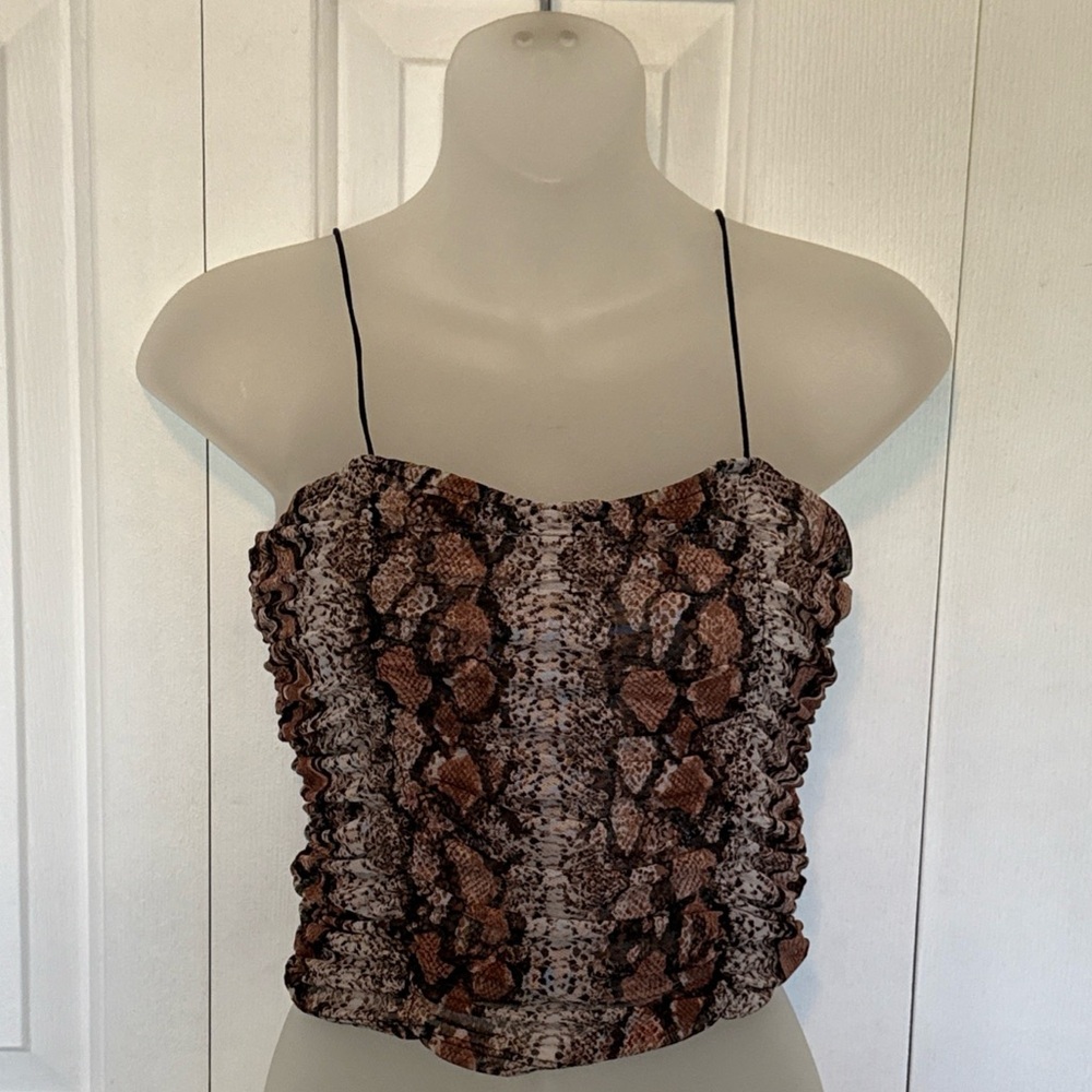 Active USA Womens Sz S Animal Print Cropped Ruched Tank Top GUC W60